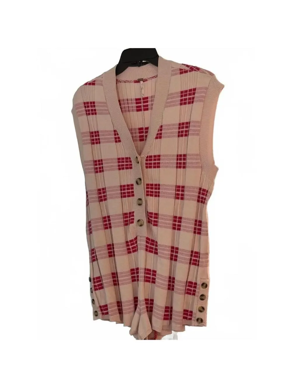 Free People Lewis Plaid Sweater Knit Romper red motif combo SIZE XS #1304